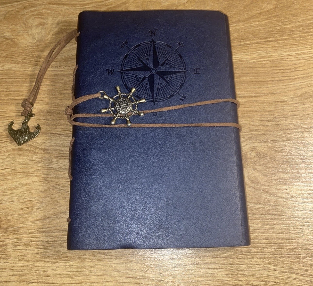 VTG PU Leather Writing Journal Notebook 7″ Blue Nautical Embossed Spiral 79 Pgs