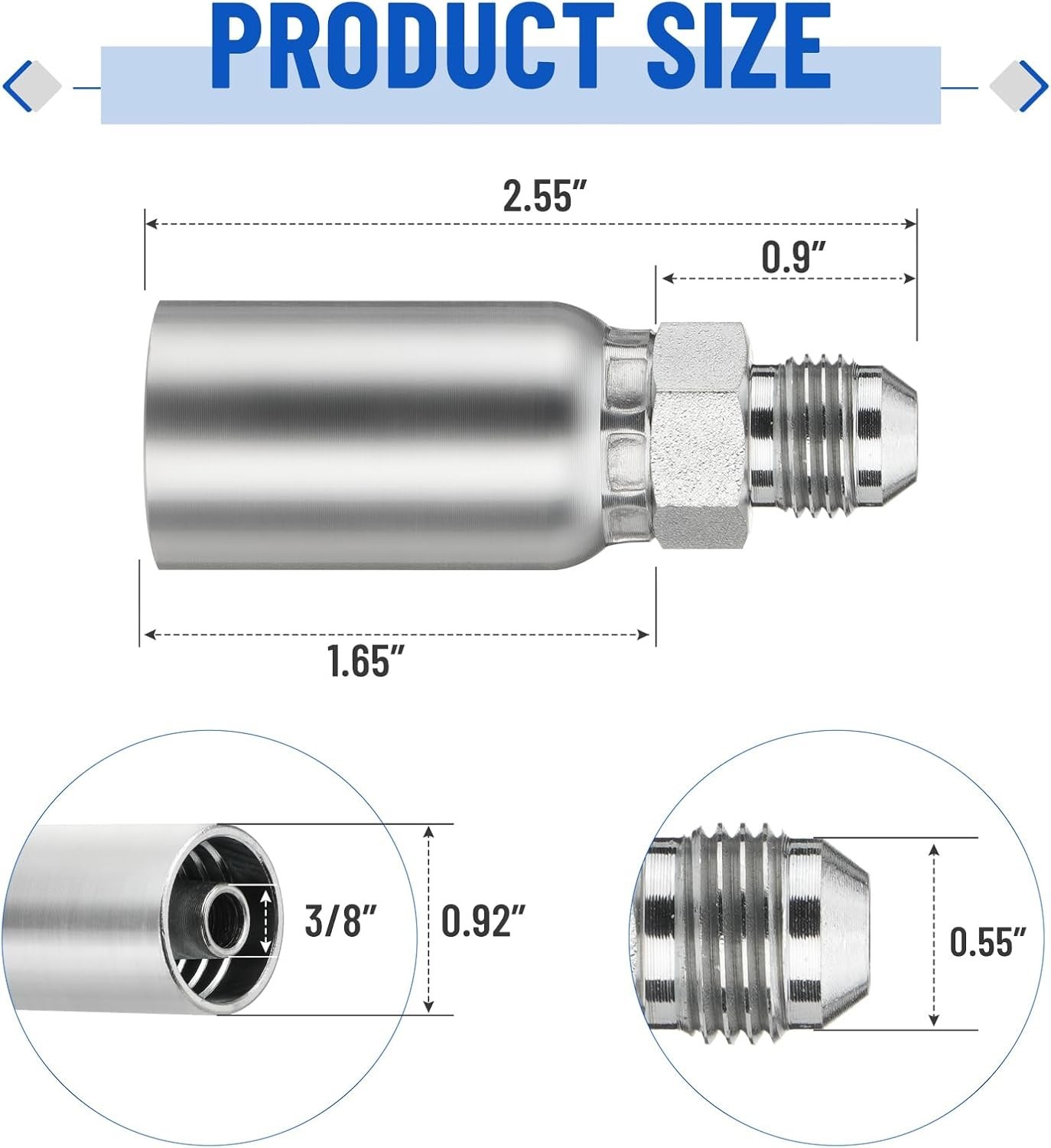 12 Pack Hydraulic Hose Fittings, 3/8″ I.D. Hose X 3/8″ JIC 37° Male with Protect