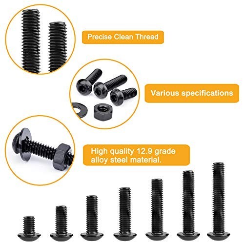 305Pcs 1/4-20 Bolt Nut Assortment Kit, Black Socket Cap Screws, Washers, Class 1