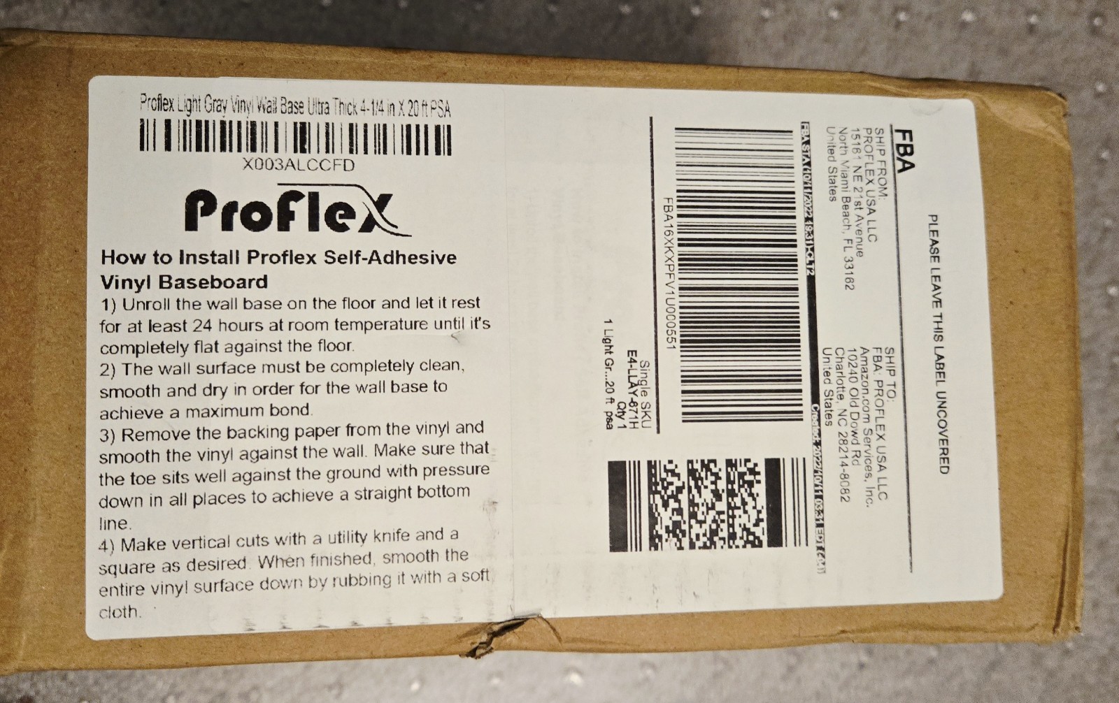 Proflex Vinyl Wall Base Baseboard Trim 4.25″ x 20 Ft Flexible Self Adhesive Gray