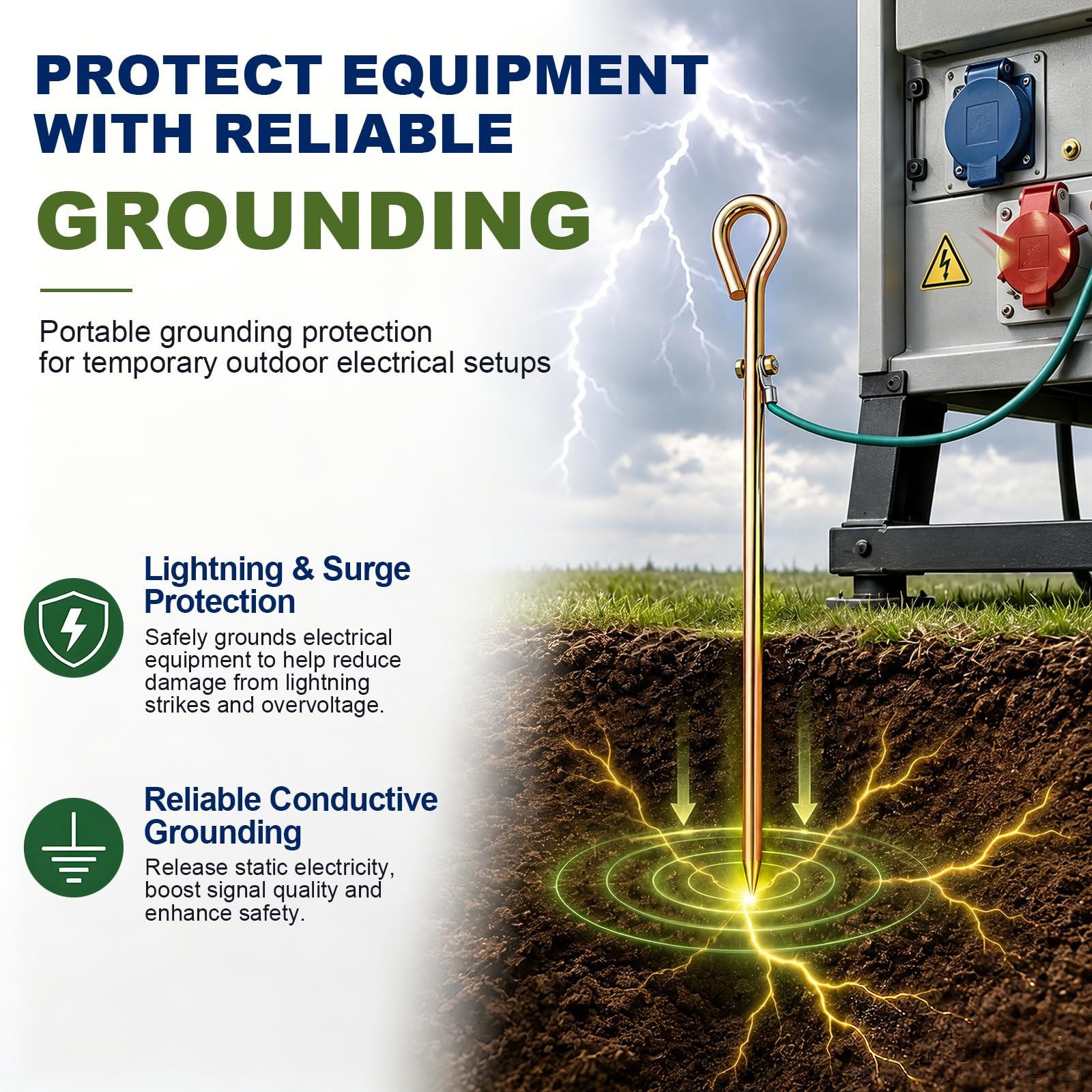 Gecyfit Portable Grounding Rod – 17.5″ Solid Steel Ground Rod for Electric Fe…