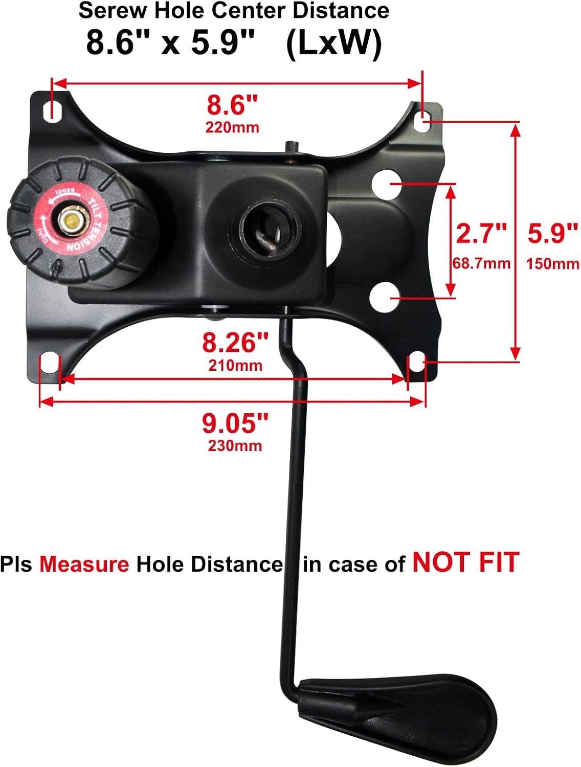 Heavy Duty 300 LBs Office Chair Tilt Mechanism Replacement Parts, 5.9» x 8.6″ M