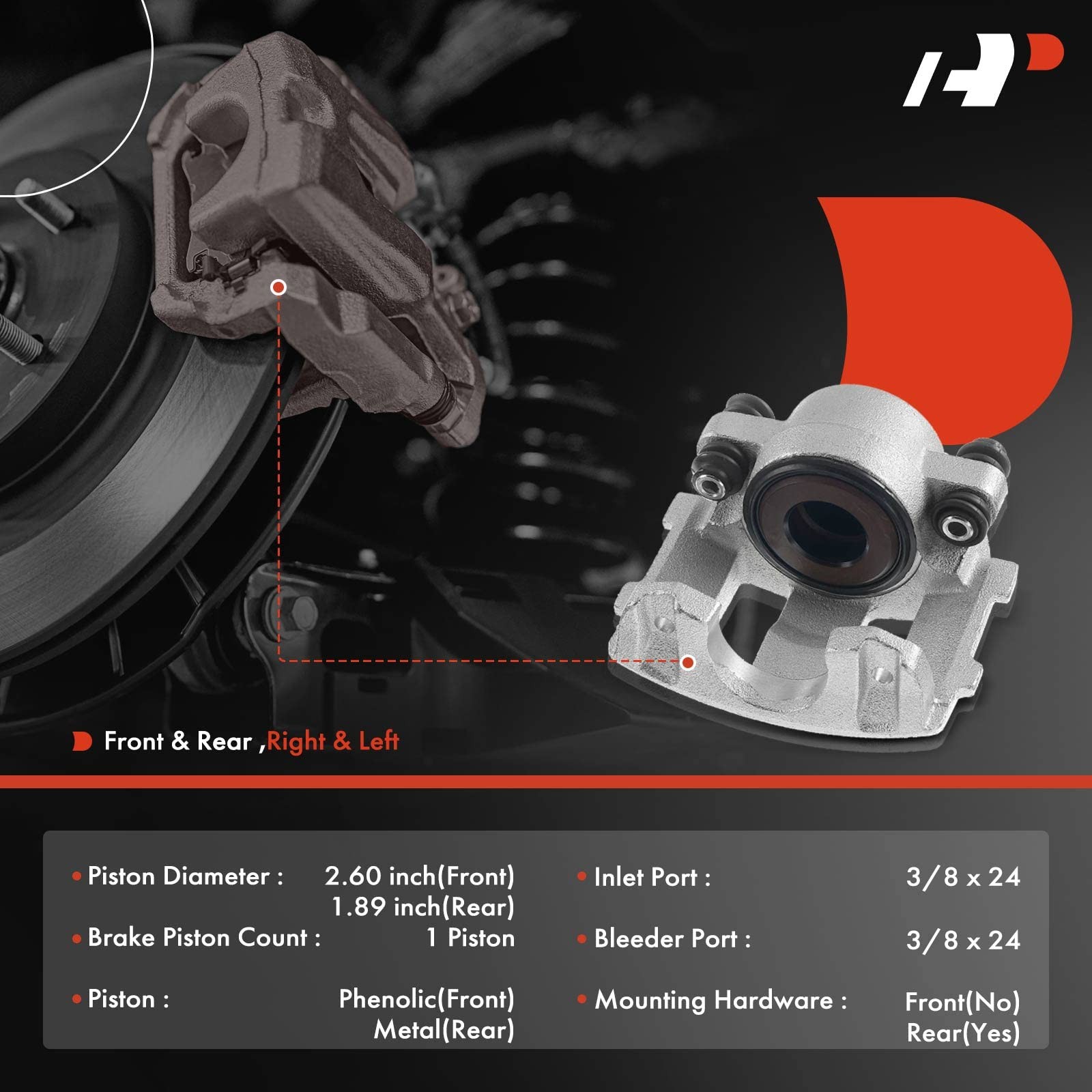 Front and Rear Disc Brake Caliper without Bracket
