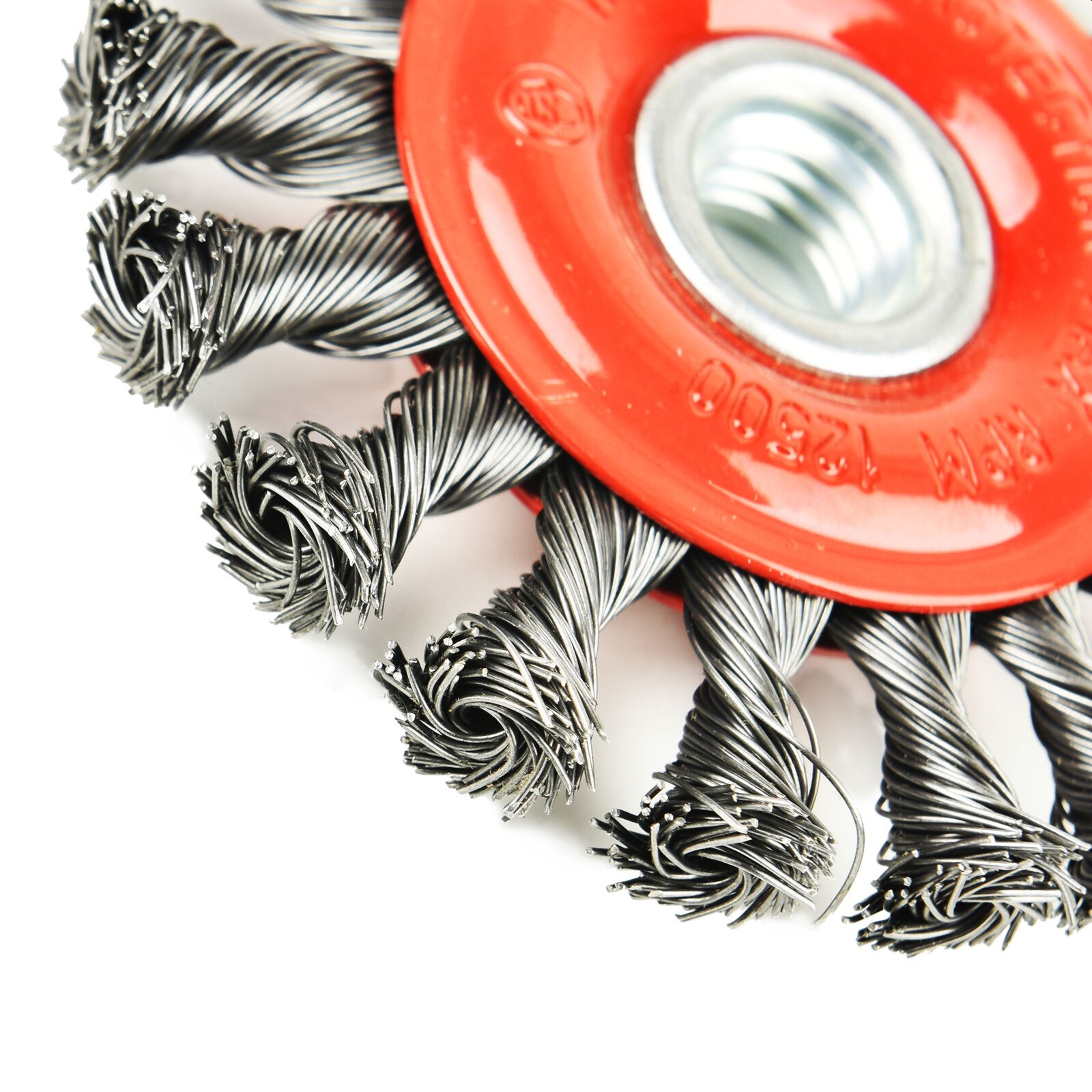 AAIN 4″ Twist Knotted Wire Cup Wheel Brush for Grinders, 5/8″-11 Threaded Arbor