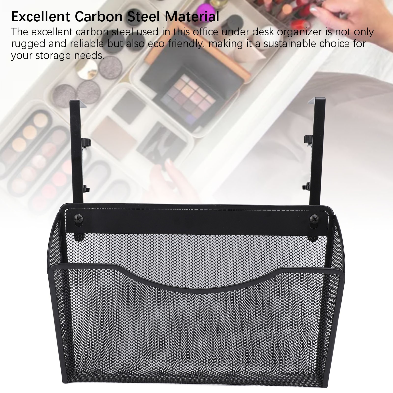 Adjustable Desk Side Storage Organizer Carbon Steel & PP For Office (Black)