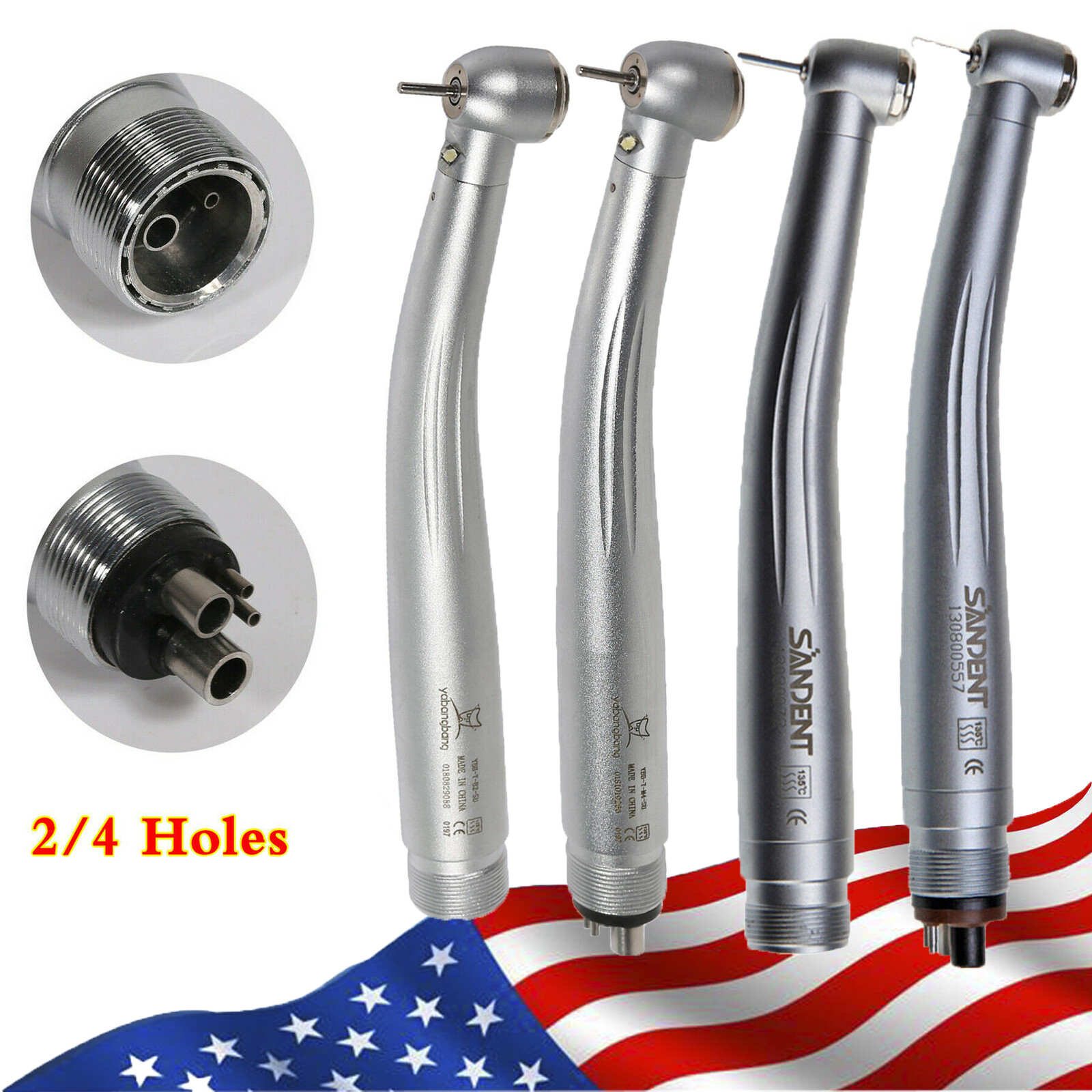 USA Dental High Speed Push Button Handpiece 2/4Hole E-generator Optic LED/No LED