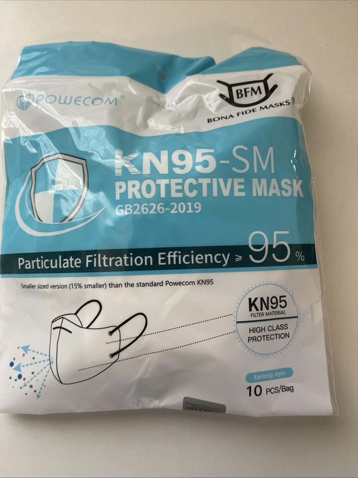 10 Pack POWECOM KN95 SM Small Children Kids Face Mask GB2626-2019 White n95