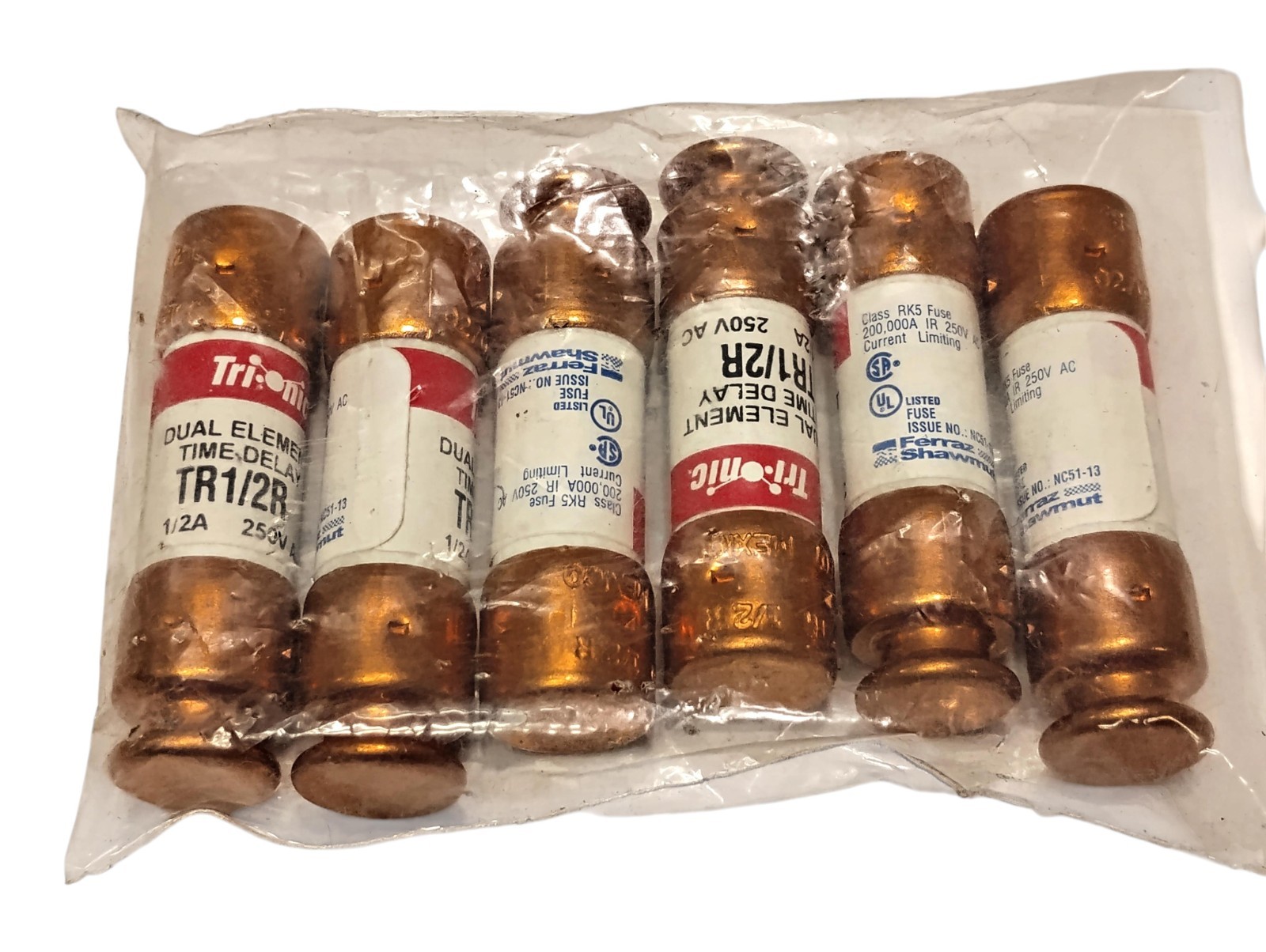 Ferraz Shawmut TR1/2R 250 V AC 0.5 A Current-Limiting Time-Delay Fuse