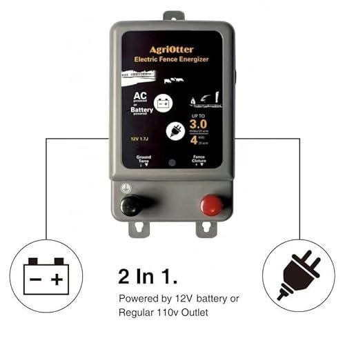Electric Fence Energizer 15 Acre 2 in 1 Powered by Battery or AC Outlet 8000V