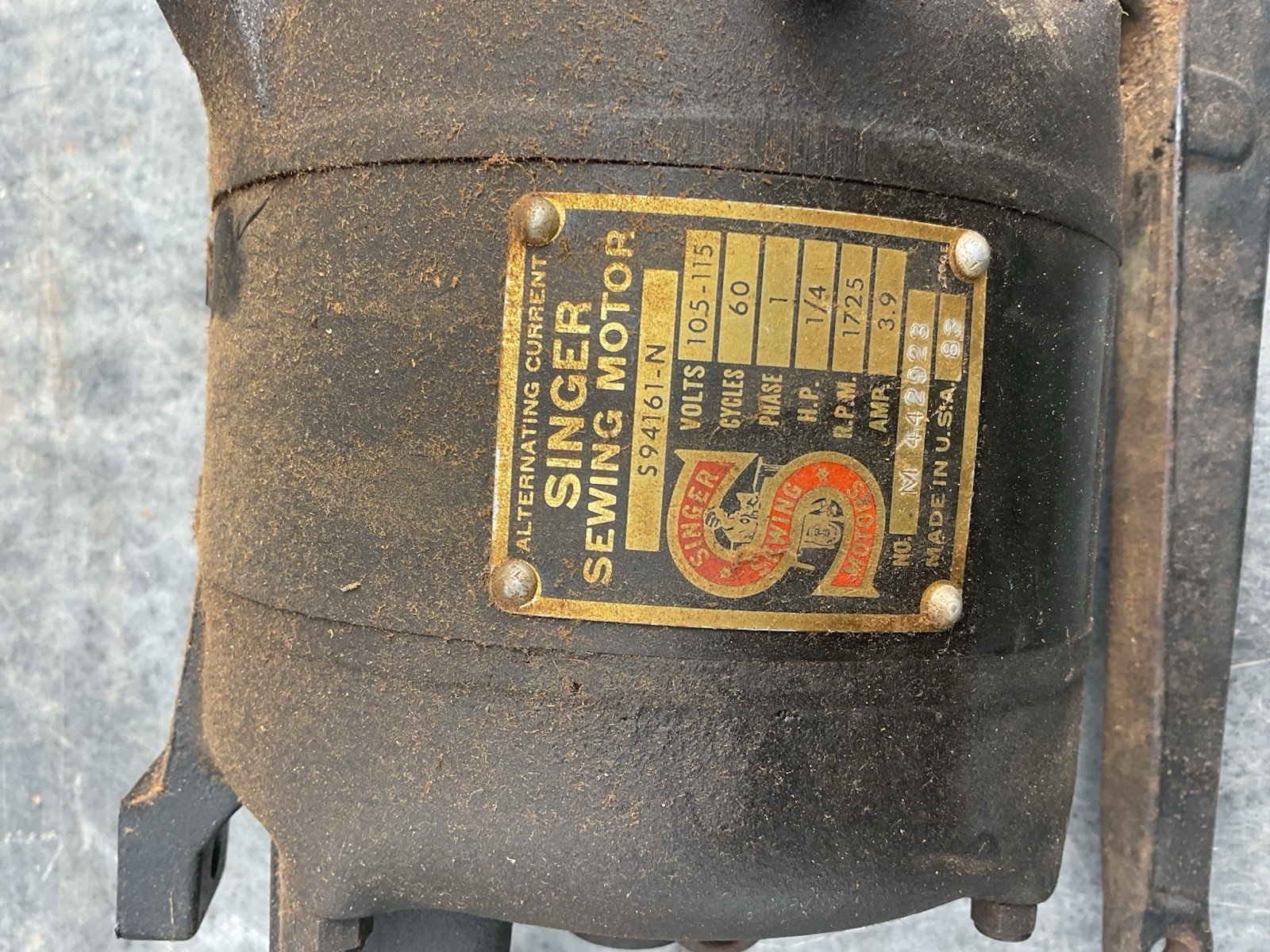 SINGER INDUSTRIAL SEWING MOTOR S94161-N VINTAGE WORKS 115V