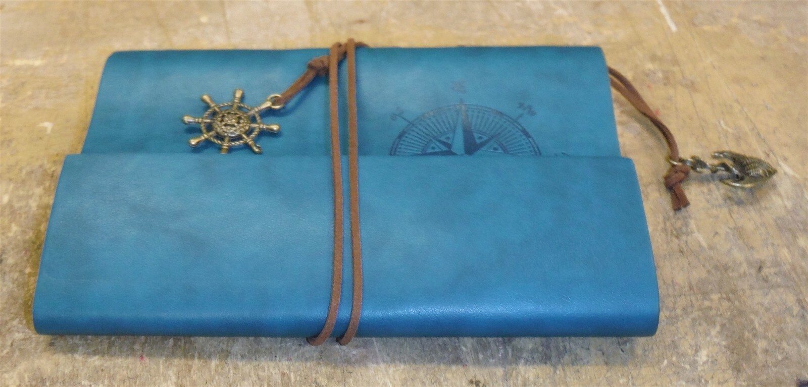 MaleDen Teal Color Leather Bound Travel Journel (Re-Fillable) NICE! FREE SHIP b2