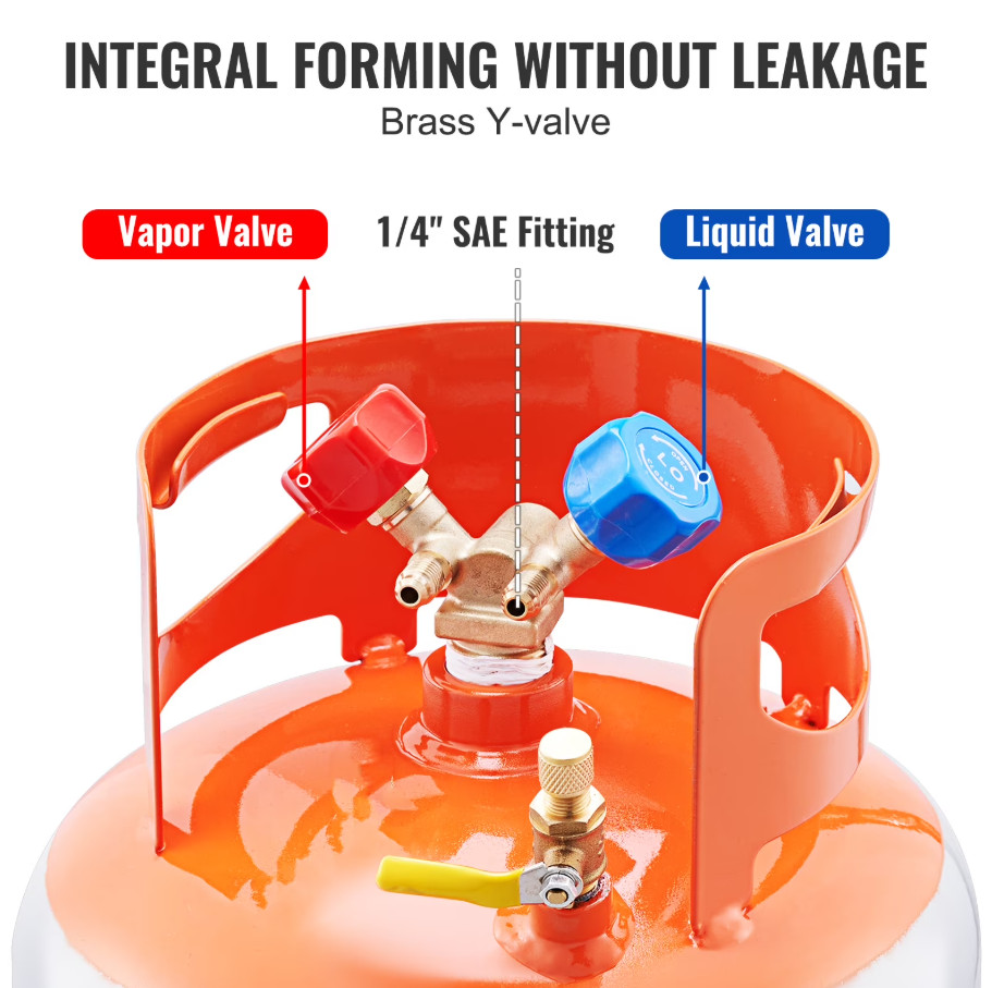 Refrigerant Recovery Tank 30lb, 400 PSI Y Valve for R134A R410A R22
