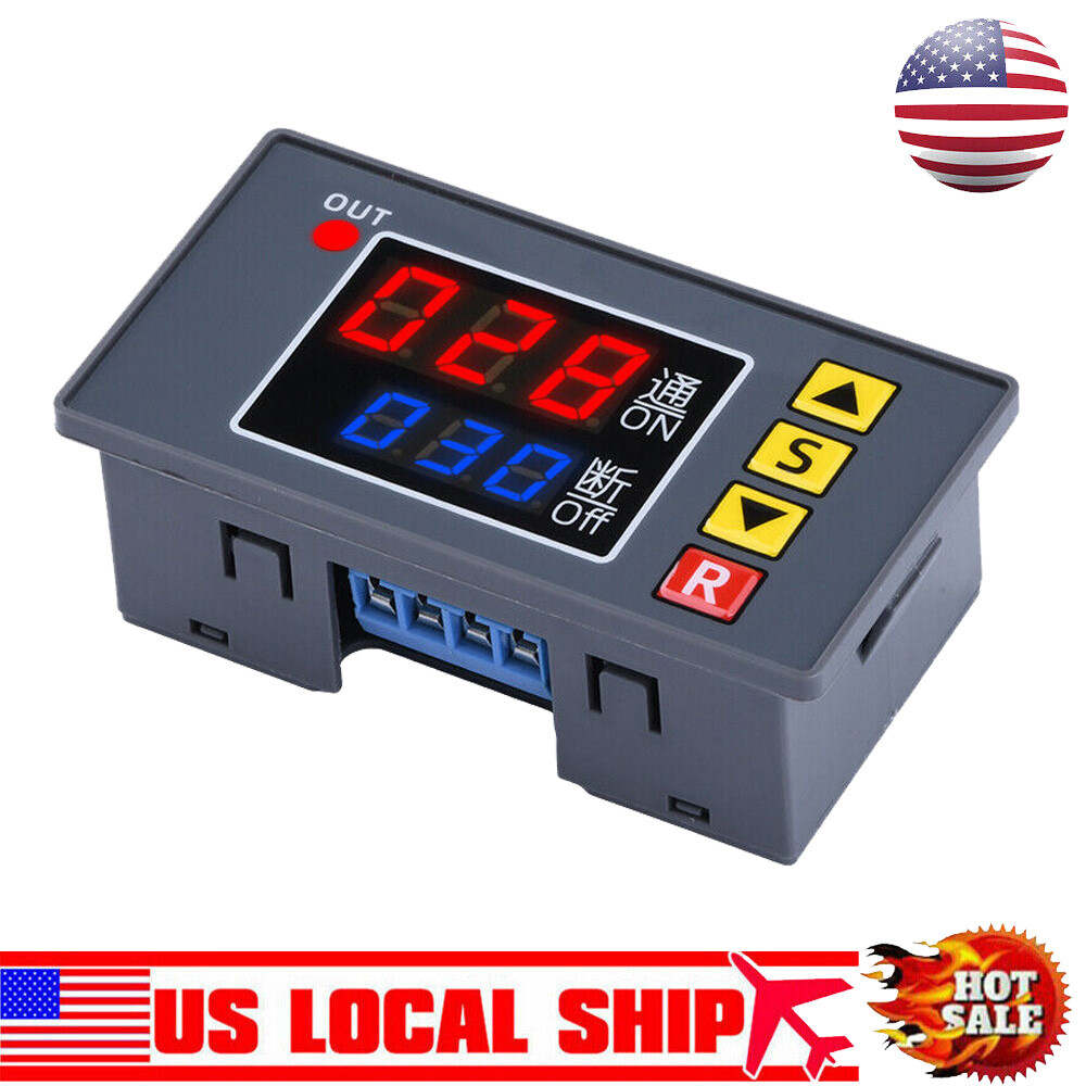 AC110-220V Cycle Timer Delay Dual LED Display Relay Module 0-999s/m/h Thermostat