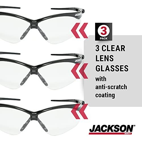 Jackson Safety 5000 SG Safety Glasses Hardcoat Clear Lens Tint – 3Pack