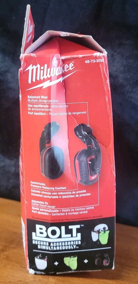 Milwaukee 48-73-3250 BOLT 24dB Earmuffs, Use with Safety Helmets and Hard Hats.