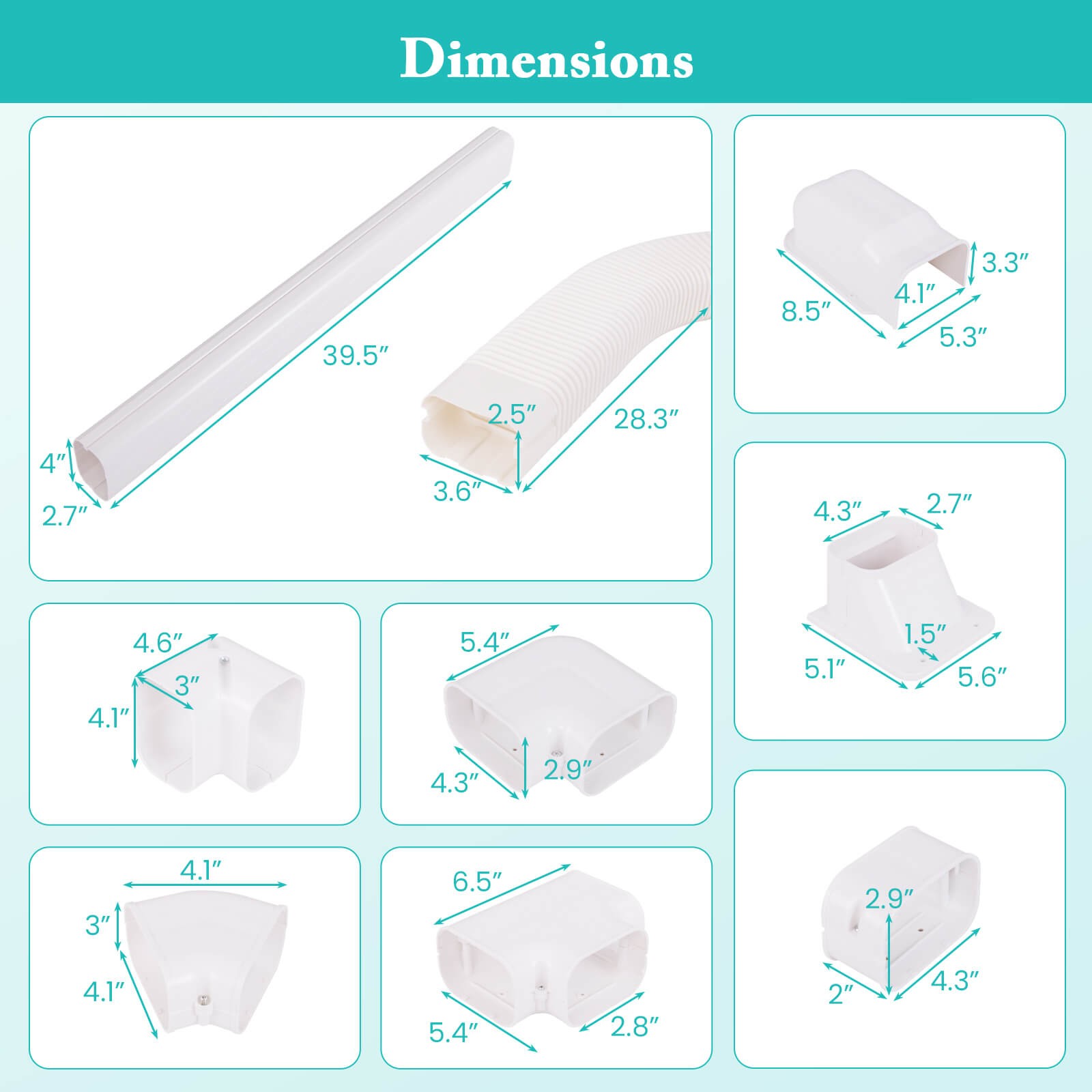 4″ PVC Decorative Mini Split Line Set Cover w/ Flexible Duct & Straight Duct