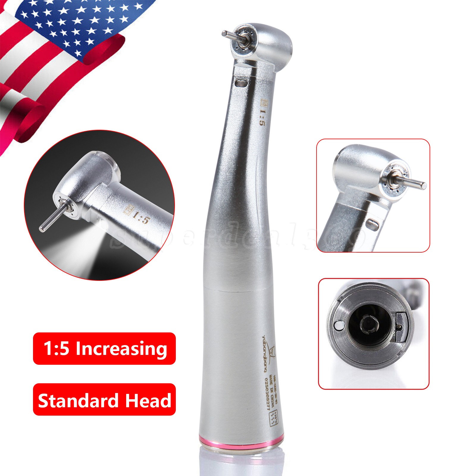 Yabangbang Dental Electric Handpiece 1:5 Contra Angle LED Optic High Speed 1-10