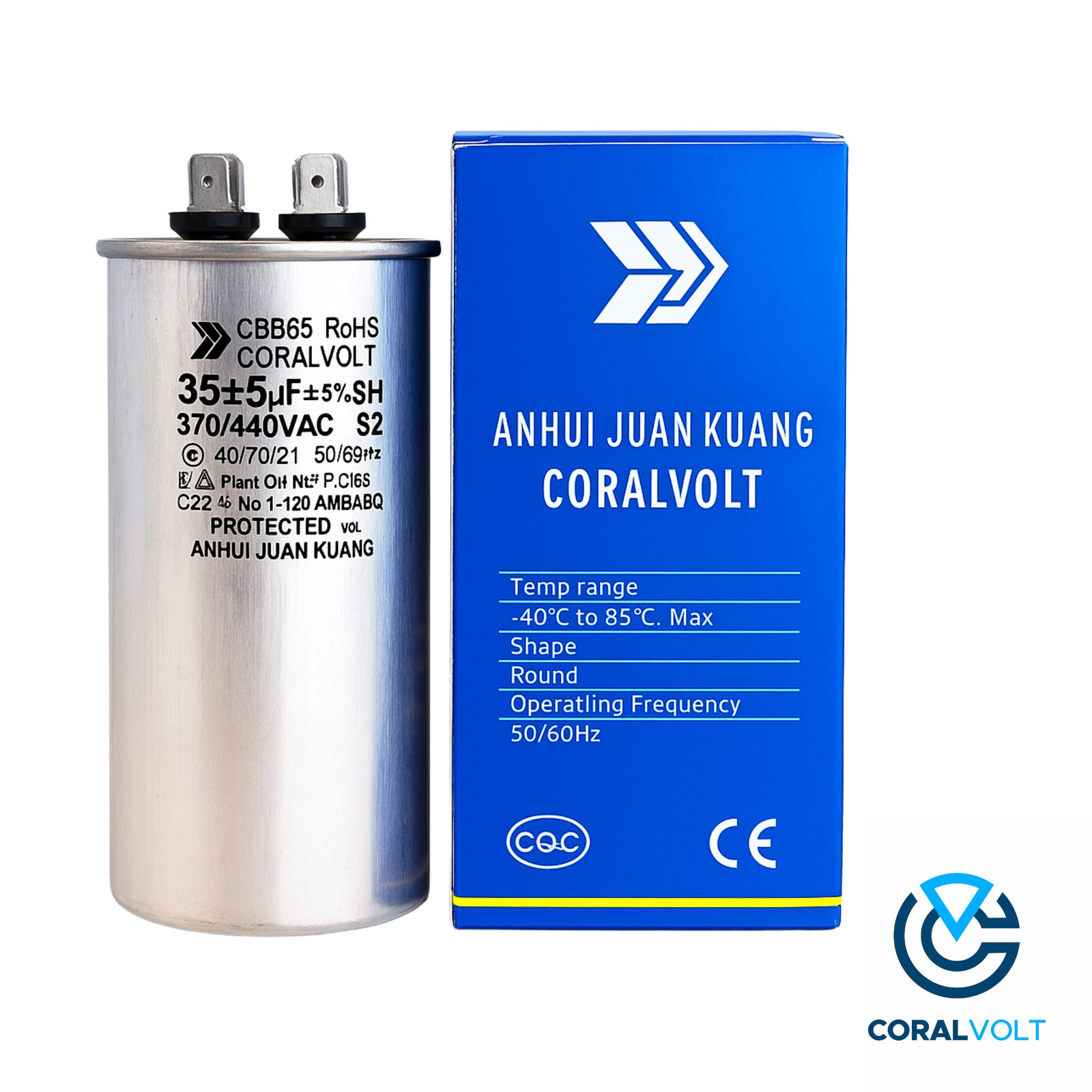 35+5 µF Dual Run Round HVAC Capacitor – 370/440V AC | CBB65, UL Rated