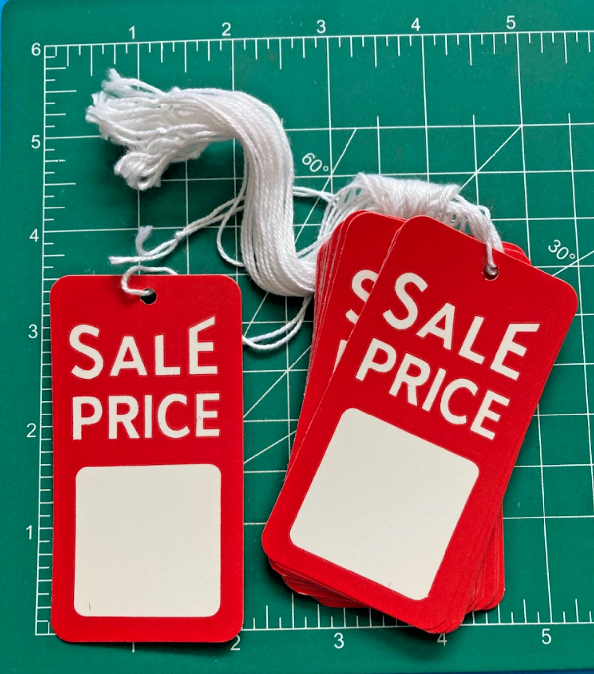 VINTAGE LOT 20 NEW STRING Strung Red White LARGE Sale Price Tags Merchandise