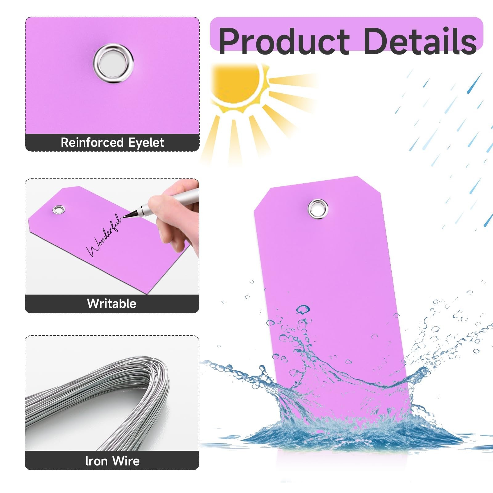 100 Waterproof Plastic Shipping Tags – Durable Light Purple 4.75″ x 2.375