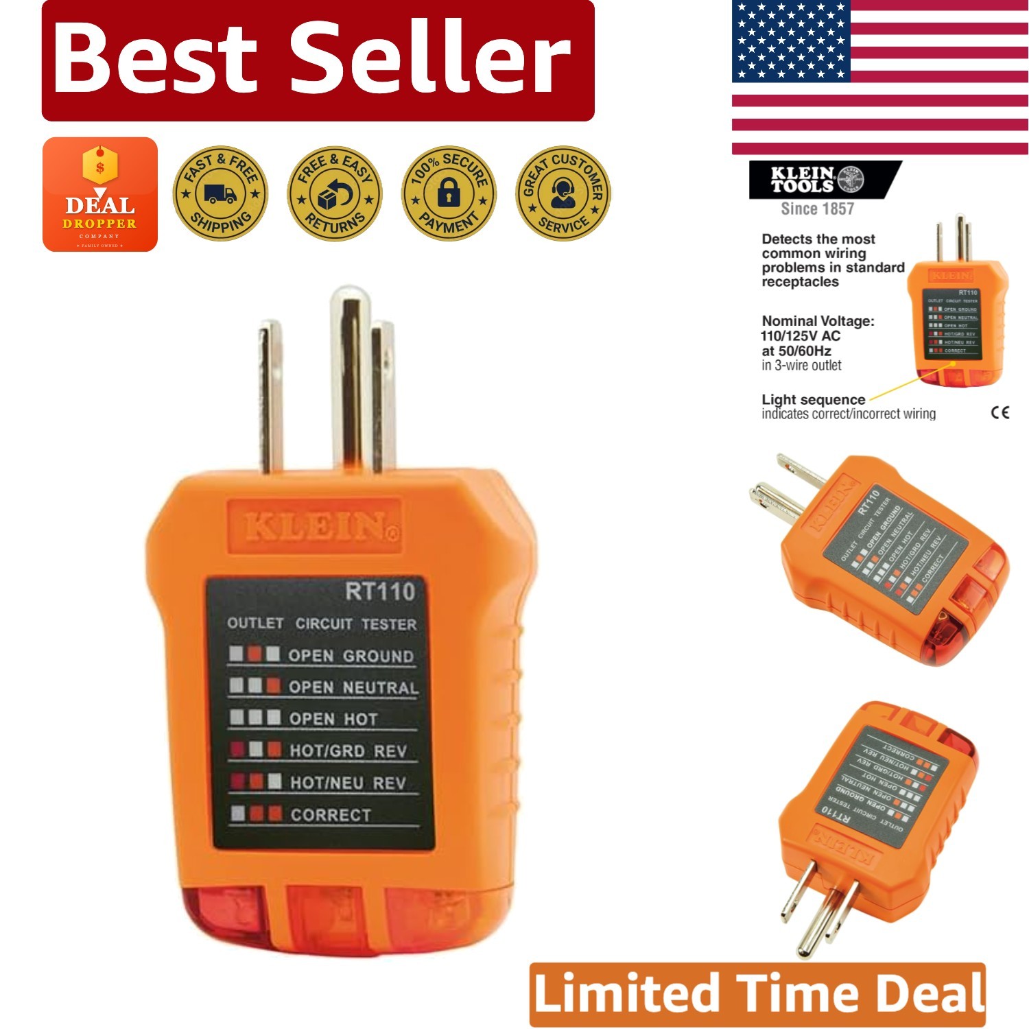 Versatile Hand-Powered Receptacle Tester – Detects Common Wiring Problems Easily