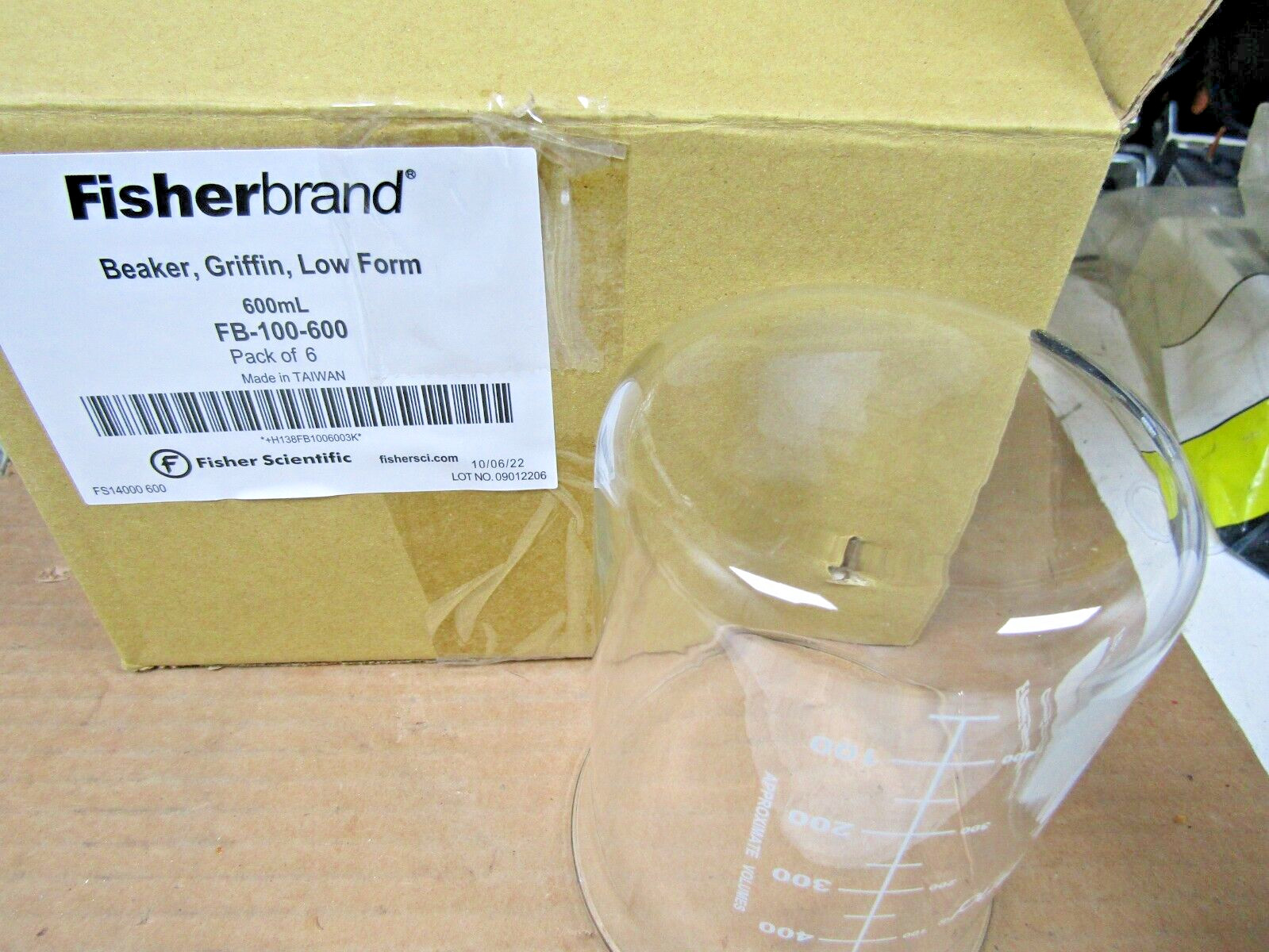 🔥6) NEW FISHERBRAND FB-100-600 600ml BEAKER GRIFFIN LOW FORM W/ SPOUT BOX OF 6