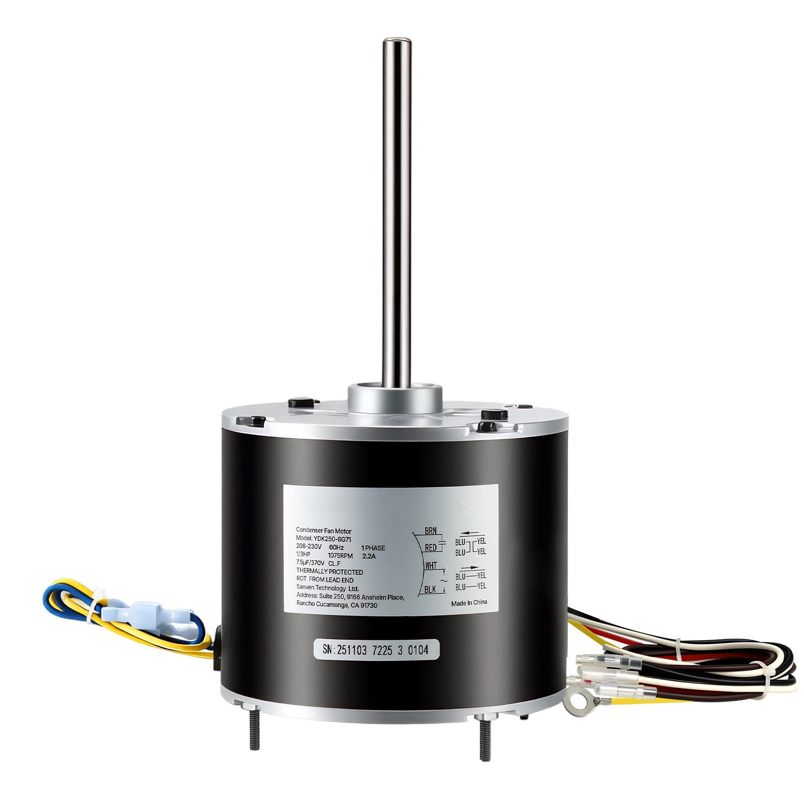 Uimoso Condenser Fan Motor with Capacitor 1/3HP 1075RPM 208-230V CW/CCW Rotation
