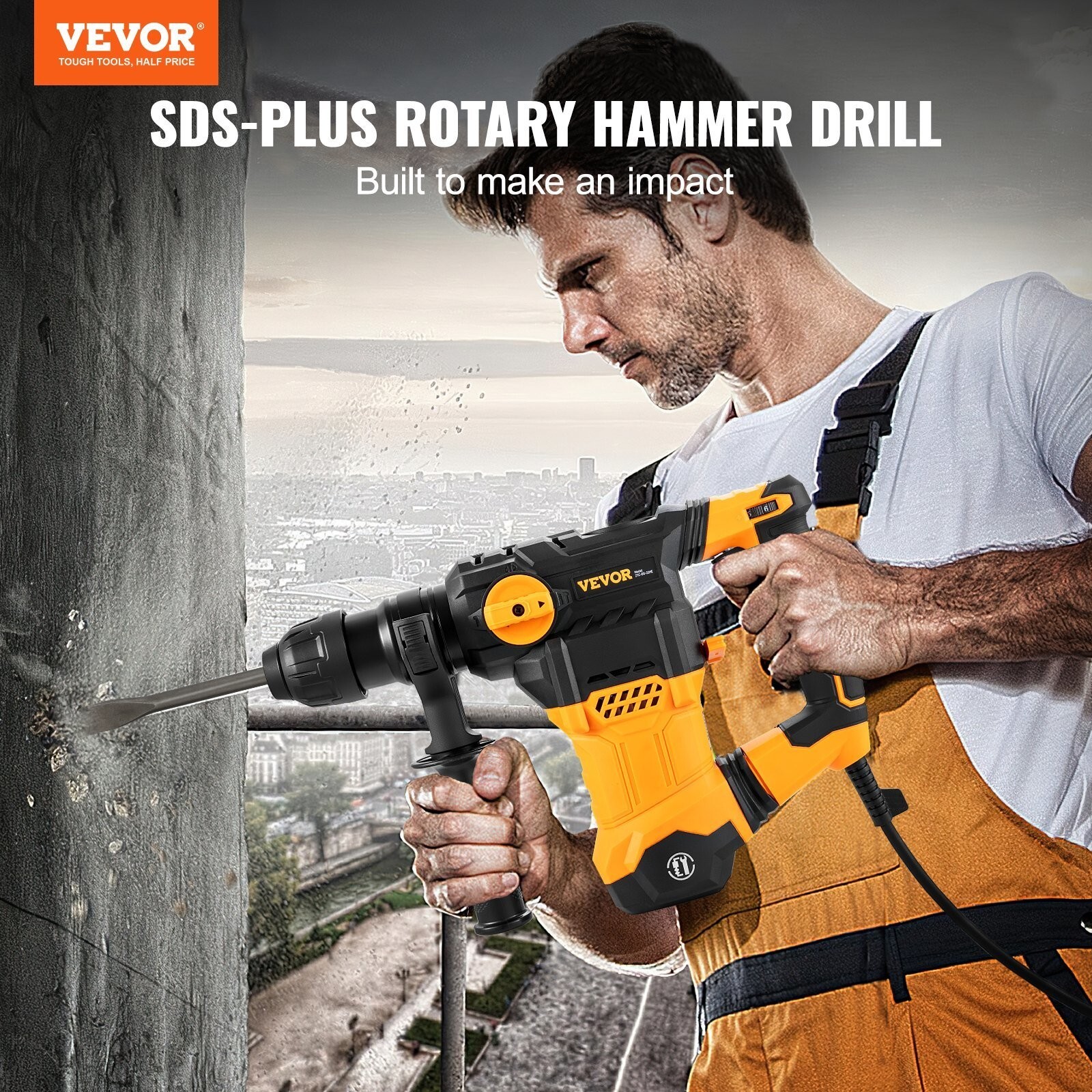 Rotary Hammer Drill Corded Drills 1-1/4″ 4 Modes SDS-Plus Chipping Hammers Tool