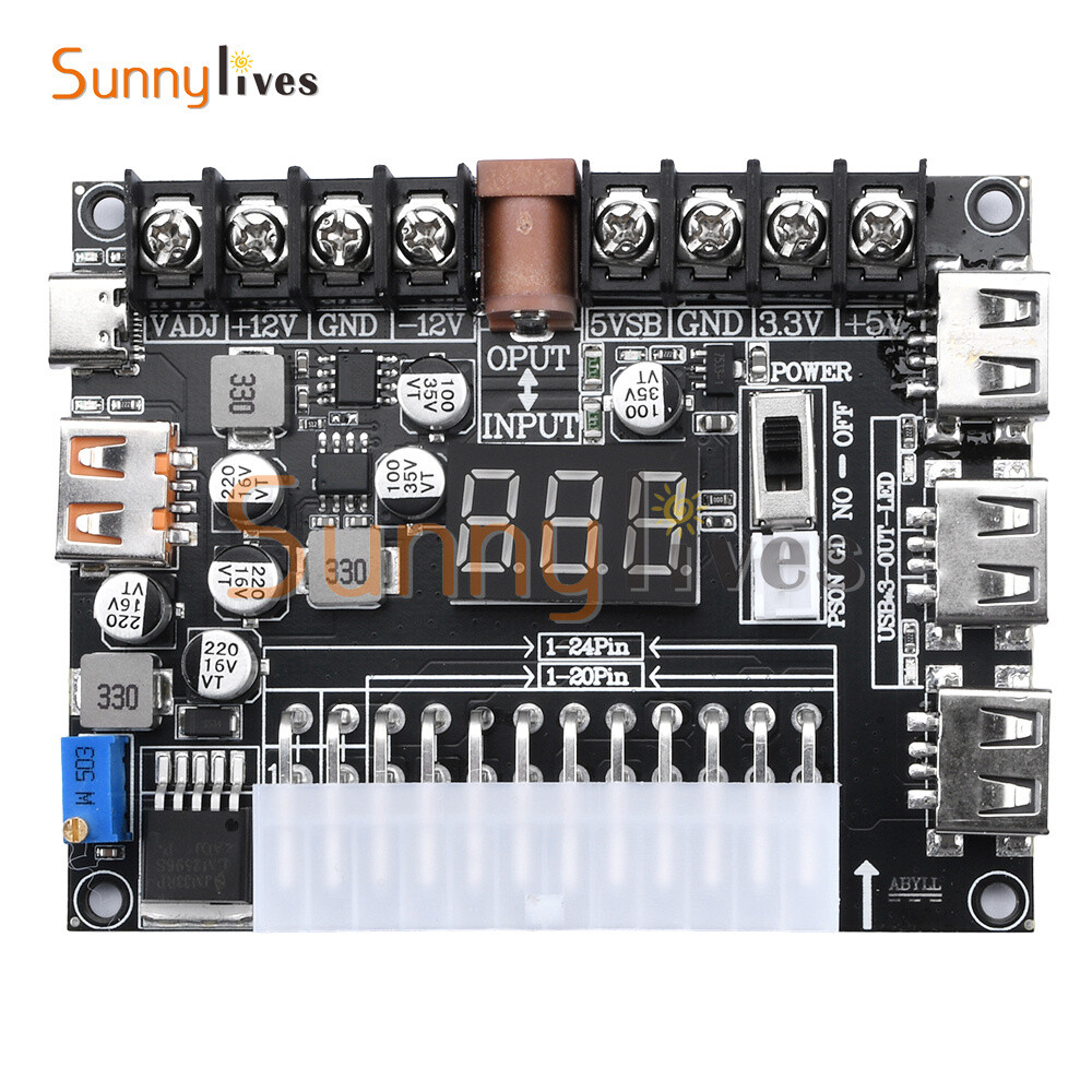 20Pin 24Pin ATX Power Supply Breakout Board Adjustable Voltage Module + Case DIY