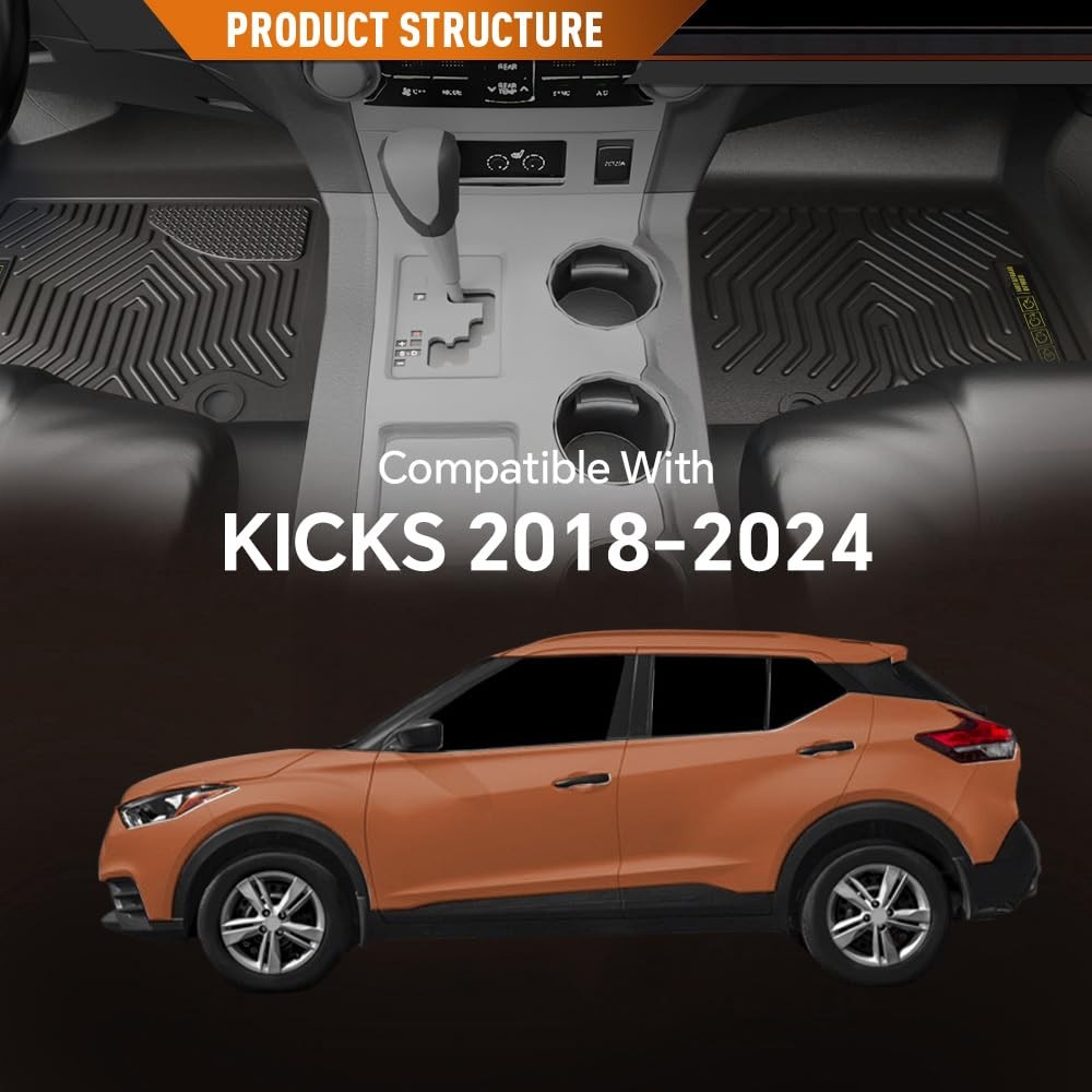 3PCS TPE Floor Mats Liners for Nissan Kicks 2018-2024 All Weather Black