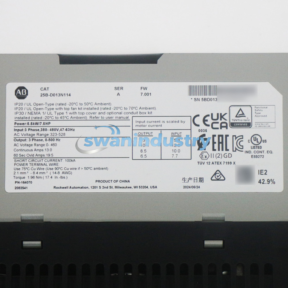 2025-2026 New AB 25B-D013N114 Allen-Bradley PowerFlex 525 5.5kW 7.5Hp AC Drive