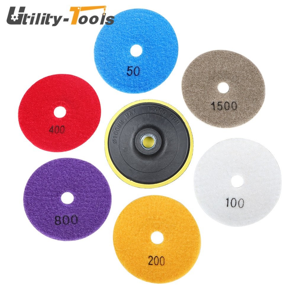 7 Pieces Diamond Polishing Pads 4 Inch Wet/Dry Set For Concrete Marble New