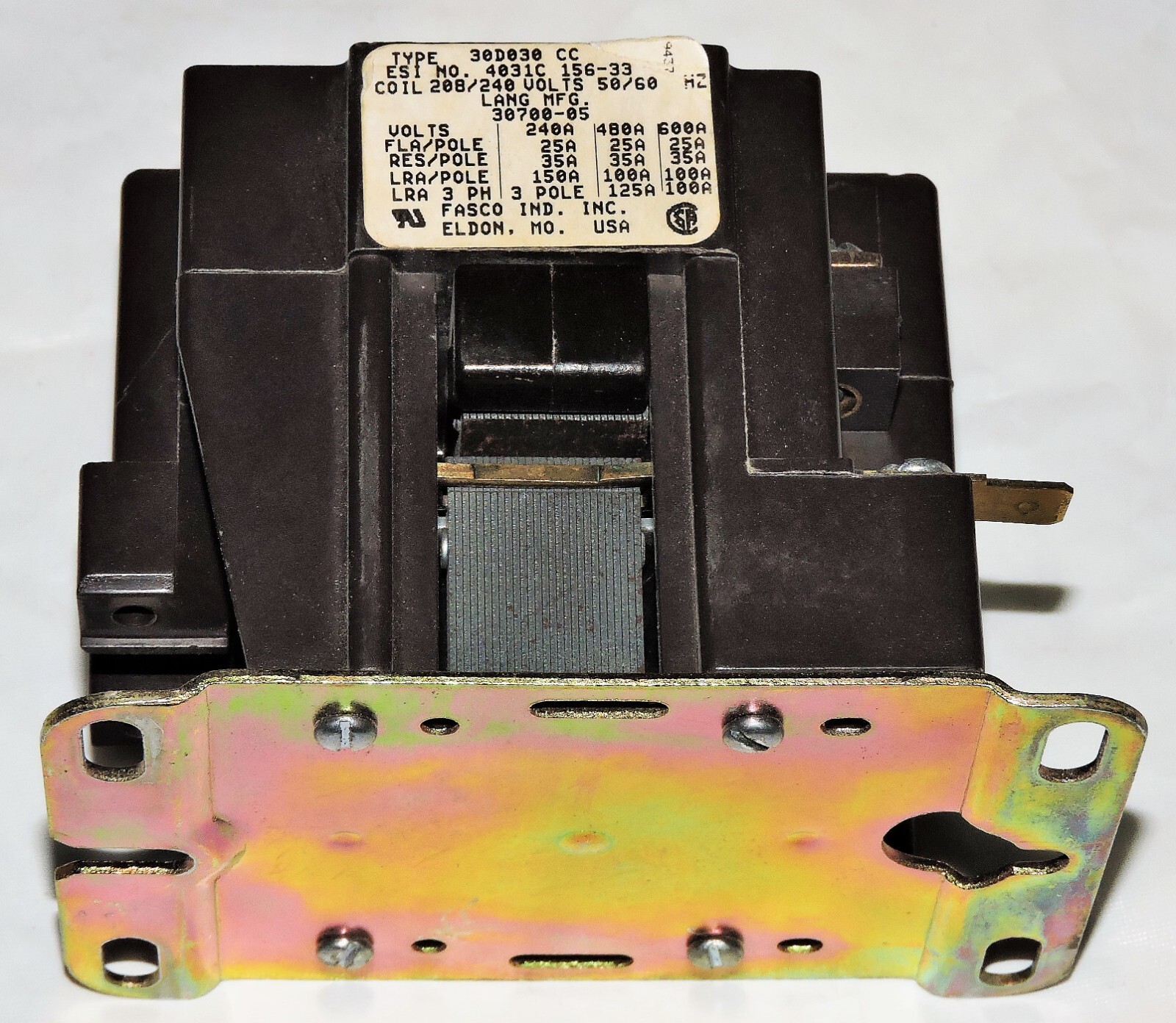Lang 2E-30700-03 OEM Contactor 208/240 VAC 40 Amp 3 Pole