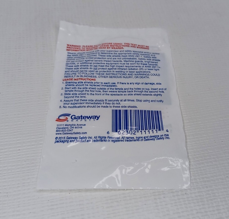 1 Pair Gateway AT1 Side Shields Clear Slip On Glasses For Safety