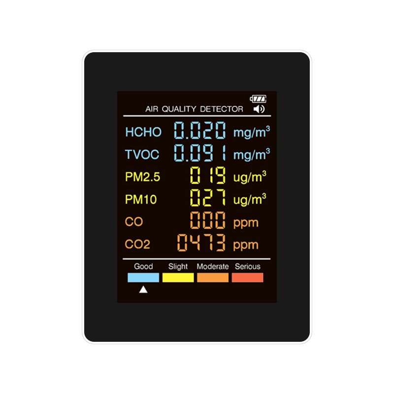 6 in 1 Carbon Monoxide & CO2 TVOC HCHO PM2.5 PM10 Air Quality Detector Portable