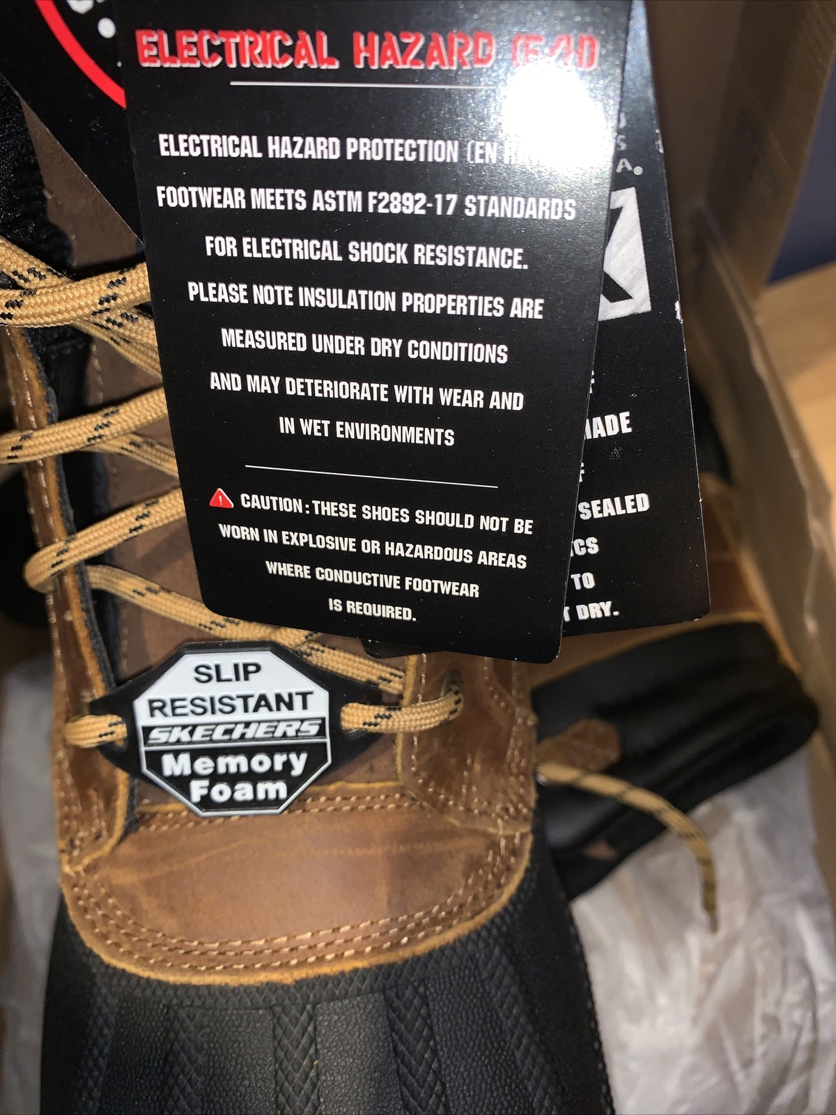 Skechers 9.5 Mens for safety Slip Resistant, Brown Robards Leather Synthetic