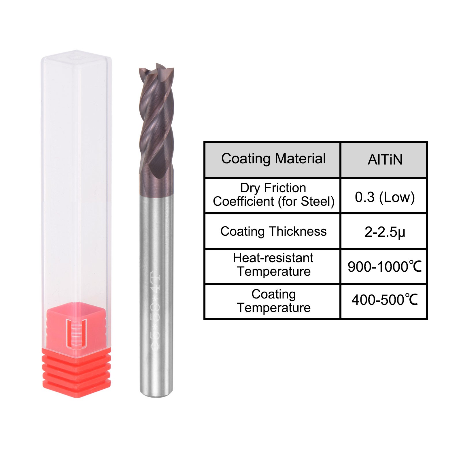 5mm Dia 5mm Shank 50mm HRC55 Carbide AlTiN Coated 4 Flute Square End Mill New