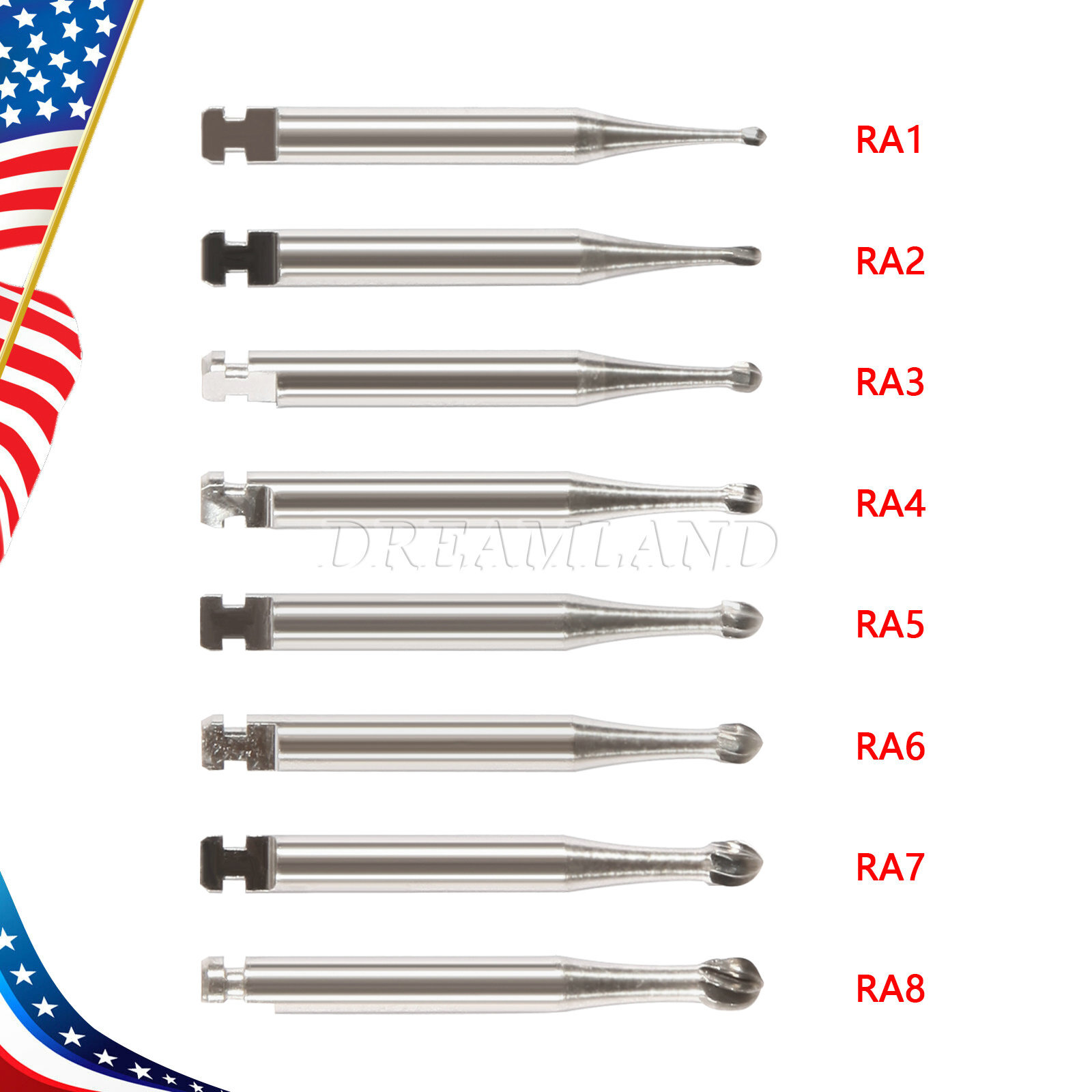 Dental Round Latch Carbide Bur RA 1 2 3 4 5 6 7 8 Midwest For Slow Low Speed