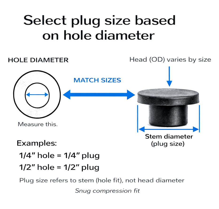 1/2” Rubber Hole Plugs Push In Foot Bumper Compression Stem Various Pack Sizes