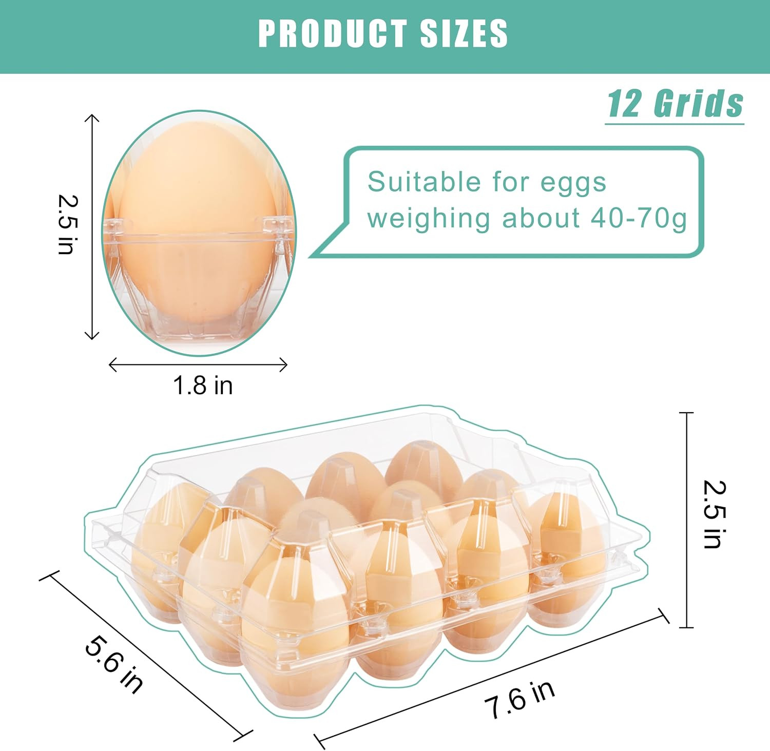 100 Packs Egg Cartons Cheap Bulk, Plastic for 12 Eggs, Clear Egg Cartons 3 X 4 G