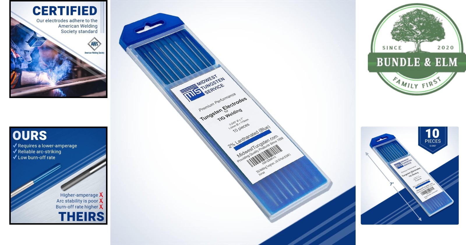 Versatile 0.040″ Tungsten Electrodes, 10-Pack for Aluminum and Steel Welding