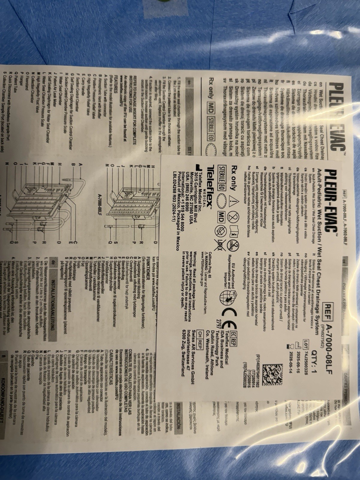 Teleflex PLEUR-EVAC Chest Drainage System A-7000-08LF
