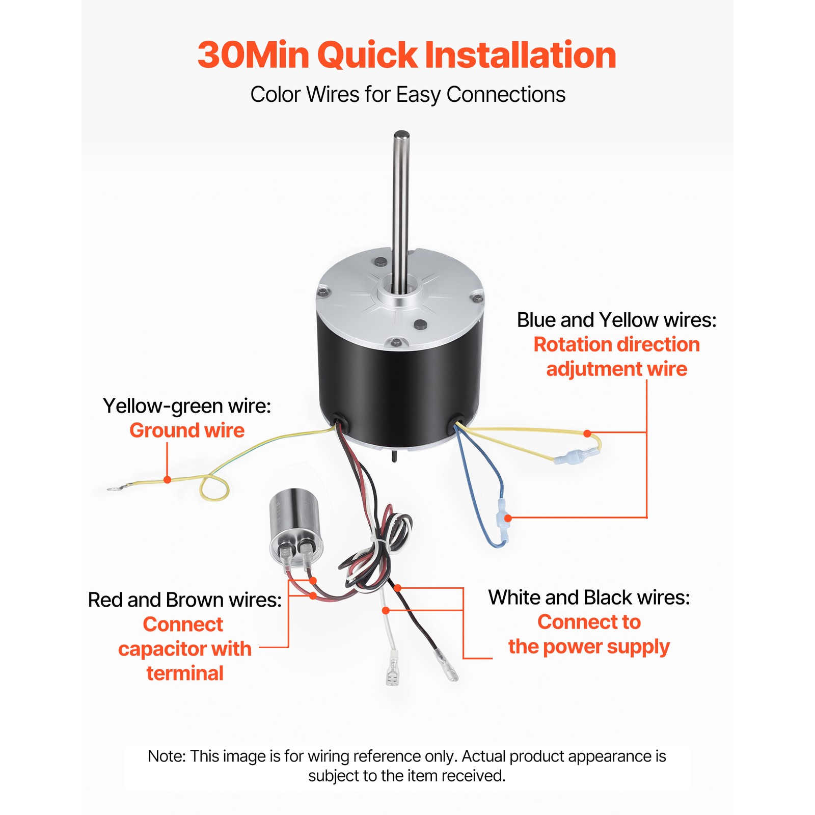 Uimoso Condenser Fan Motor with Capacitor 1/3HP 1075RPM 208-230V CW/CCW Rotation