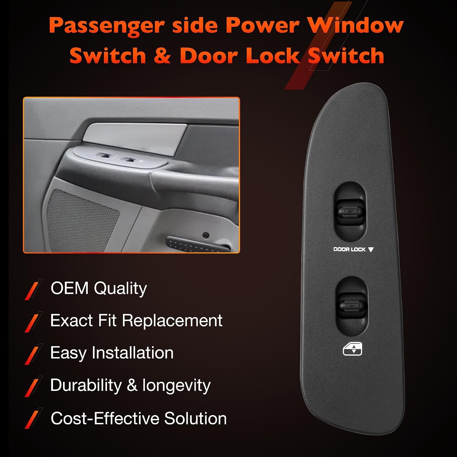 Power Window Switch Passenger Side Front Right Door Lock Glass Control | Compati