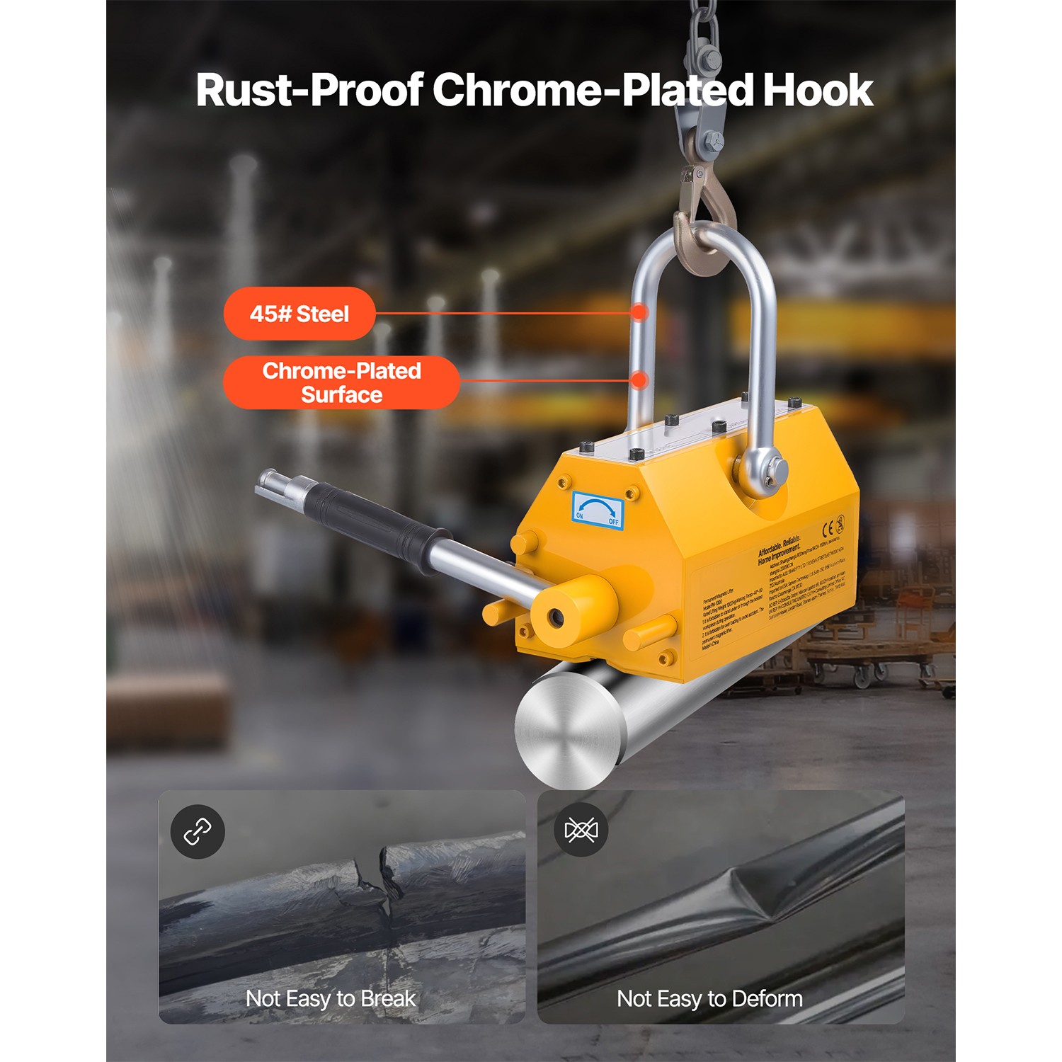 Uimoso Permanent Magnetic Lifter with 2200 lbs Load Capacity, N42 Magnet