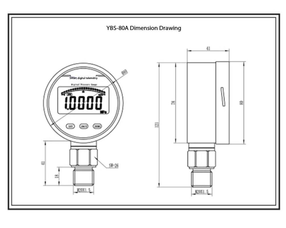 YBS80A High-Precision Digital Display Pressure Transmitter with 4-20mA Output