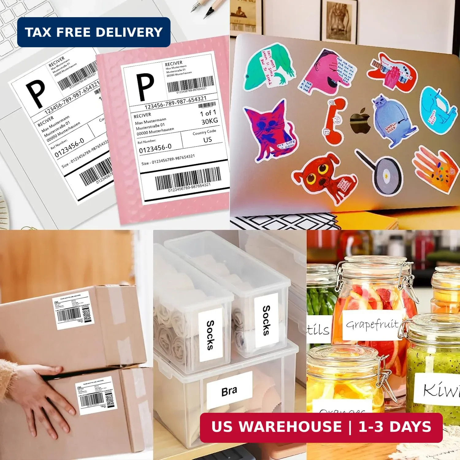 Half Sheet Labels, 2 per Sheet, 25 Sheets, 50 Labels, 8.5″ x 5.5″ Shipping Label