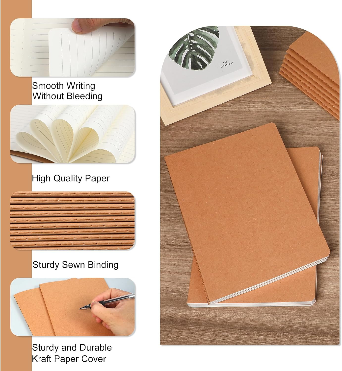 12 Pack A5 Kraft Paper Notebook Lined Journal Bulk, 8.3 X 5.5 Inch, 60 Pages/30