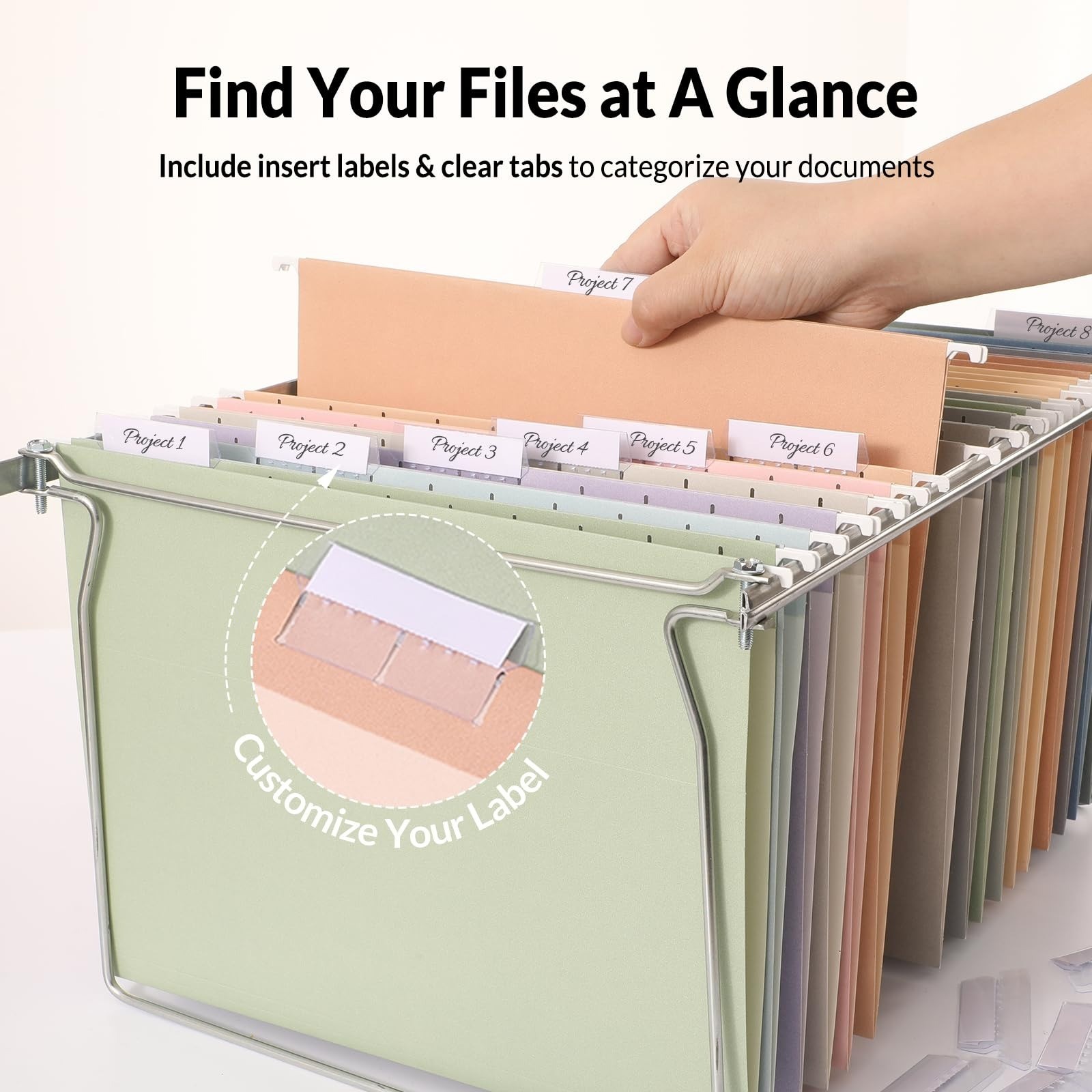 SUNEE Hanging File Folders, 50 Pack Letter Size Hanging File Folders with 1/5-cu
