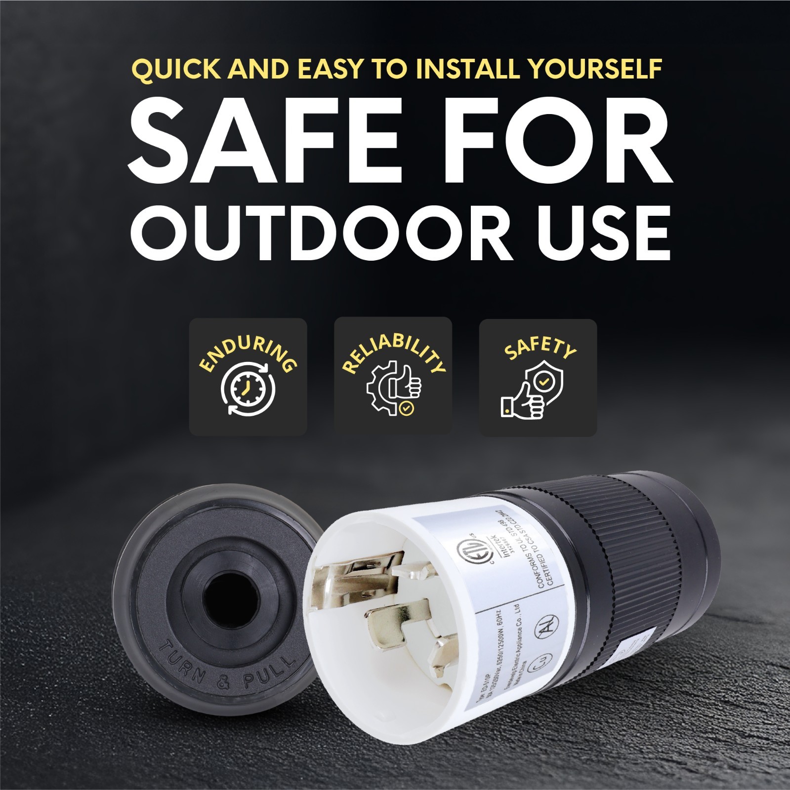 Shopcorp 50A Twist Lock RV Plug CS6365 125/250V 3 Pole 4 Wire 12500W